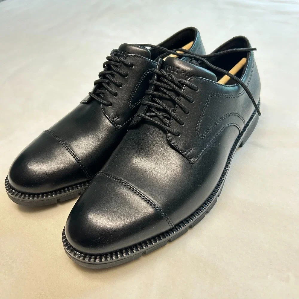 Cole Haan FlexGrand360 Plain Toe Derby Oxford Shoes Mens 7.5 Black Leather Lace